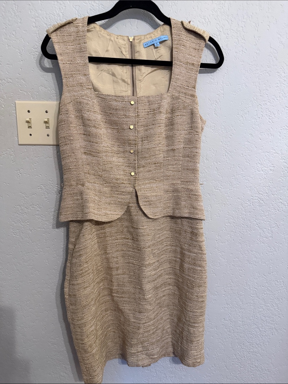 ANTONIO MELANI Beige Tweed Pencil Dress Size 6